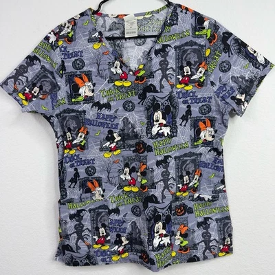 Disney Scrub Shirt Women M Halloween Mickey Mouse Minnie Pumpkin Uniform Nurse - Image 1 of 4
