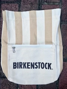 De Colección BIRKENSTOCK Birkpack Mochila Beige Rayas Bolso de Mano Cincha Algodón Lona NUEVO - Imagen 1 de 4