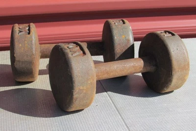 Mancuernas de gimnasio York Barbell vintage años 60 hierro fundido pesas manuales exhibición de 15 libras Foto 1 de 4
