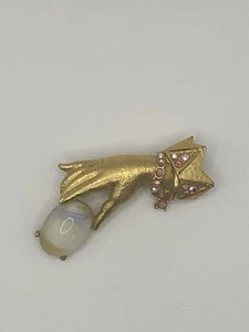 Broche de ópalo vintage dorado con pedrería rosa - Imagen 1 de 4