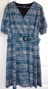ENFOCUS MUJER Vestido Manga Corta Punto Elástico Estampado Azul Blanco Gris 20W 20 - Imagen 1 de 6