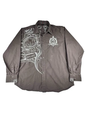 Y2K ARTFUL DODGER Brown Embroidered Button Down Long Sleeve Shirt Men's Size 2XL - Image 1 of 4