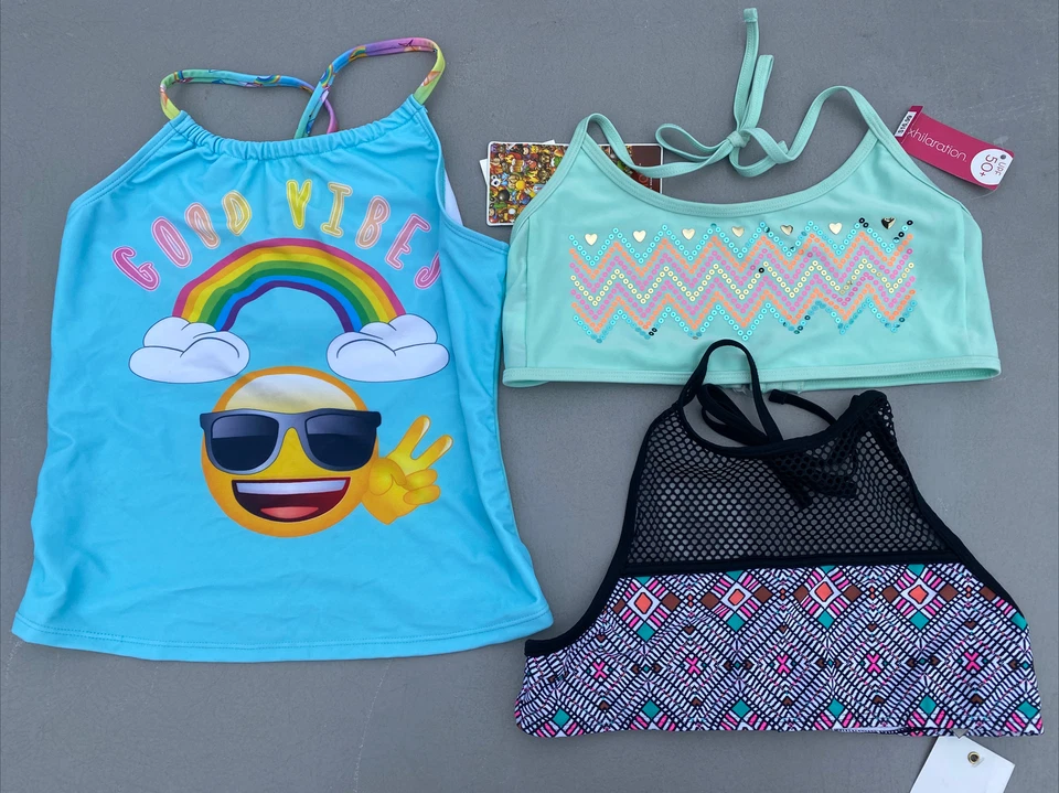 Girls Emoji, Cleobella, Xhilaration Bikini Swim Top Dance Lot XL 14-16 UPF 50 - Image 1 of 4