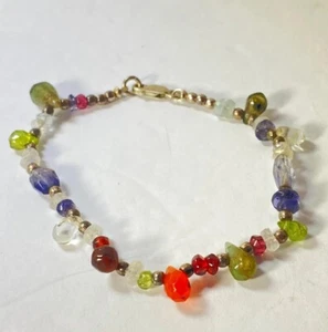 Vintage 925 Sterling Polished Multi Gemstone Chip Bracelet Colorful Beaded - Picture 1 of 9