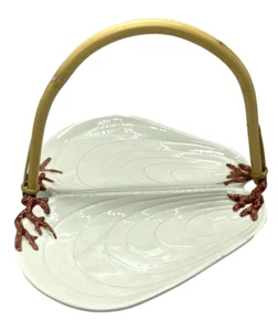 Vintage Fitz & Floyd Oceana geteiltes Muschel Tablett Rattan Griff Muschel Koralle - Bild 1 von 6