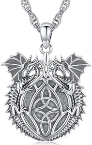 Celtic Dragon Necklace Viking for Men Women Sterling Silver Triquetra Pendant - Picture 1 of 6