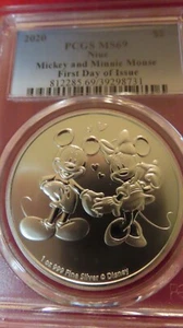2020 Disney Niue 1 oz .999 Silver Coin - Mickey & Minnie  PCGS MS69 - Picture 1 of 4