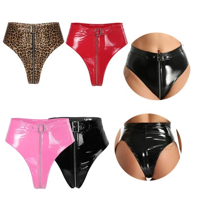 DE Damen Shiny Lackleder Wet-Look Booty Shorts Schritt Höschen Bademode - Bild 1 von 4