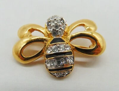 Broche prendedor SWAROVSKI cristal estrás esmalte negro chapado en oro abejorro Foto 1 de 4