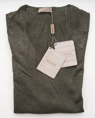 NUEVO CON ETIQUETAS CRUCIANI Suéter Pullover Ligero Cuello en V Algodón Verde Oliva M (EU 50) Foto 1 de 4