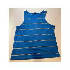 Oakley Mens XXL Soft Cotton Tank Top, Blue w/ Gray Stripes, Green Logo - Picture 1 of 6
