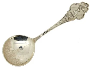 Cuchara de sopa/lingotes antigua vintage SOUVENIR pureza plateada desconocida GRIMSTAD - Imagen 1 de 6