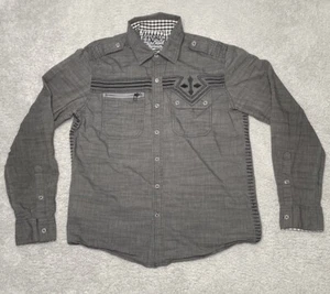 Affliction Black Premium Gray Long Sleeve Button Up Embroidered Shirt Mens M - Picture 1 of 10