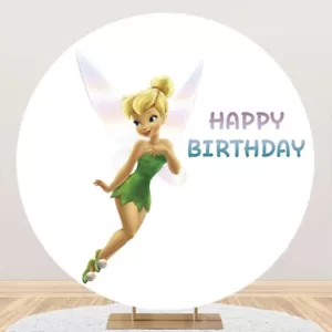 Round Tinkerbell Backdrop Cover Princess Birthday Party Photo Background Banner - Picture 1 of 7