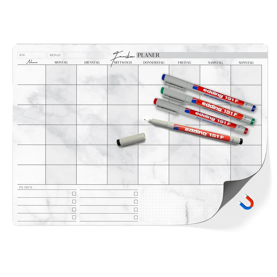 Familienplaner magnetisch abwischbar inkl. Stift Wochenplaner Magnettafel DIN A3 - Bild 1 von 4