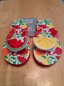 NWT GIRL'S - SIZE 9/10 - DISNEY MICKEY HEADS FLIP FLOPS - PINEAPPLE WATERMELON - Picture 1 of 3