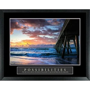 Possibilities, Pier Stunning Ocean Sunset Seascape, Framed Motivational Poster - Picture 1 of 5