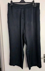 M&S Collection CURVE Dark Navy Blue Satin Wide Leg Trousers,  Size 20 Short - Picture 1 of 7