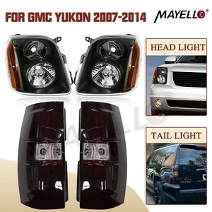 For 2007-2014 GMC Yukon Denali XL1500 2500 Black Headlights + Smoke Tail Lights - Picture 1 of 11