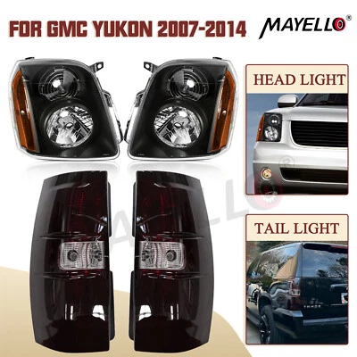 For 2007-2014 GMC Yukon Denali XL1500 2500 Black Headlights + Smoke Tail Lights - Image 1 of 4