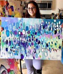 Emilia Bachelier Abstract Painting 24x36” Original on Canvas - Picture 1 of 10