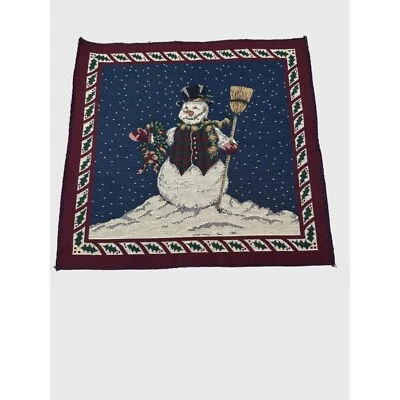 Vintage Snowman Tapestry Pillow Panel 18in Holiday Christmas Decor Winter Blue - Image 1 of 4