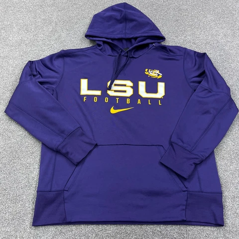 LSU Tigers Hoodie Men Large Purple Nike Dri Fit Hooded Sweatshirt Sweater Adult Cover