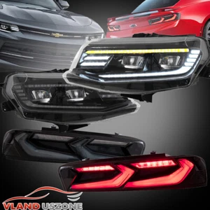 LED Headlights&Smoked LED Tail Lights Lighting Set Fit For Chevy Camaro 2016-18 - Picture 1 of 24