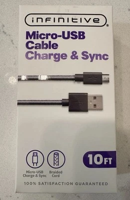INFINITIVE Micro USB Charge& Sync Cable Braided 10 Foot Cord - Image 1 of 4