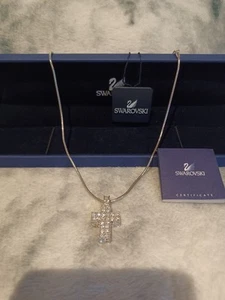 Genuine Signed Swarovski 3D Silver Tone Cross Pendant Necklace, Boxed - Picture 1 of 7