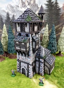 Painted Medieval Stone Guard Tower 28mm Empire Terrain D&D Warhammer Mordheim - Picture 1 of 18