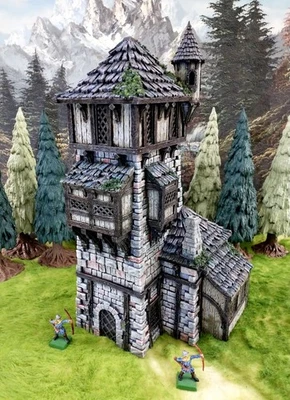 Painted Medieval Stone Guard Tower 28mm Empire Terrain D&D Warhammer Mordheim - Image 1 of 4