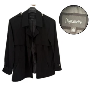 Relativity Women’s L Black Lightweight Open Front Trench Coat Jacket Layering - Picture 1 of 4