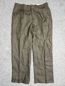 Polo Ralph Lauren Pants Mens 34x29 Olive Green Linen Flax Dalton Pleated Italy - Picture 1 of 12