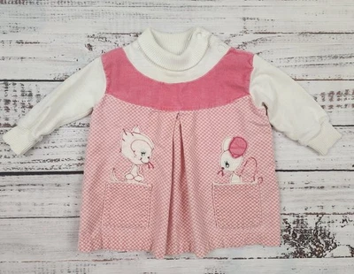 Vestido Gatito y Ratón Vintage Años 70 80 Rosa con Apliques a Cuadros - 3-6M Foto 1 de 4