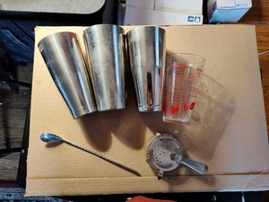 6 Stück Mix Cocktail Getränk Bargeschirr Edelstahl Glas, Löffel & Sieb GC - Bild 1 von 20