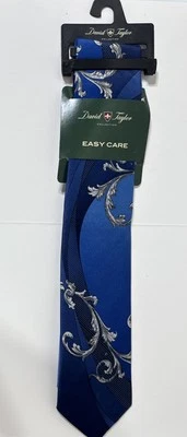 David Taylor Blue Geometric Scroll Neck Tie Business Church Wedding Party NEW - Image 1 of 4