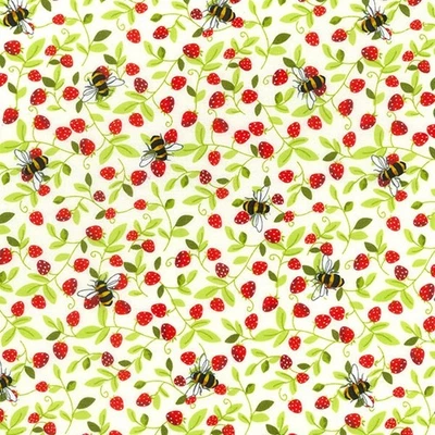Bee's Strawberry 100% Cotton Poplin Rose & Hubble Floral Dress Fabric 45" IVORY - Image 1 of 2