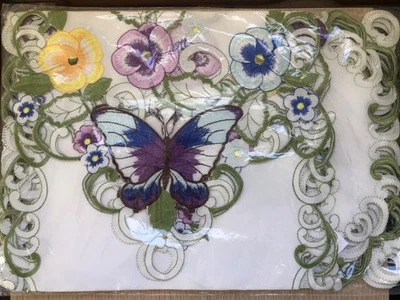Vtg. Spring Embroidered Butterflies & Pansies 4 Placemats New Sealed - Image 1 of 4
