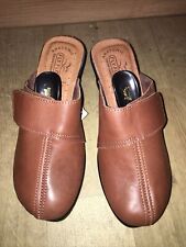 FLYFLOT LEATHER MULES SHOES SANDALS wedge heels 4/37 BROWN BNWT
