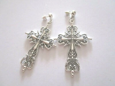 Ohrstecker Kreuz silberf Kruzifix Ohrringe lang groß - Bild 1 von 4
