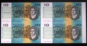 (1991) $10 - Uncut Block of 4. Fraser/Cole.. NPA Folder Sydney - Black Overprint - Picture 1 of 6