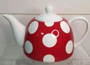 Maxwell & Williams Retro Porcelain Teapot. Red & White Spot Polka Dots - Picture 1 of 7