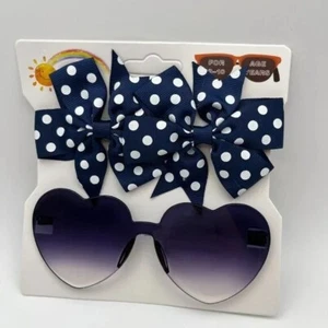 New Toddler Girls' Bundle Black Heart Sunglasses & Bowknot Hair Clips Set - Picture 1 of 4