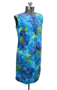 Vintage 70s Talima Hawaiian Floral Tie Dye Shift Dress Size Medium Blue Purple - Picture 1 of 6