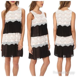 * 12 Jessica Simpson elfenbein schwarz Spitze Blumen ärmellos Stufenkleid 2 Bx20 - Bild 1 von 5