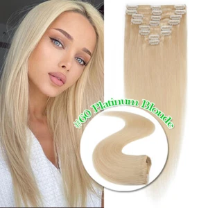 CLEARANCE 100% Real Human Remy Hair Extensions Clip In Soft Straight Full Head - Picture 1 of 44