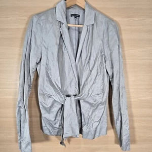 Eileen Fisher Notch Collar Front Tie Jacket Steel Satin Size Small Crinkled - Picture 1 of 9