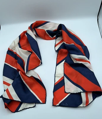 Echo Scarf Vtg Rectangular Retro Block Stripe Red White Blue Silk 15 x 44 - Image 1 of 4