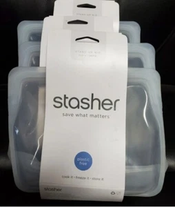 Stasher Silicone Food Grade Reusable Storage Bag - Clear Stand-Up Mid - 56Oz X 3